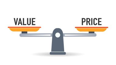 Fiyat ve değer için denge ağırlığı. Vektör illüstrasyonu.