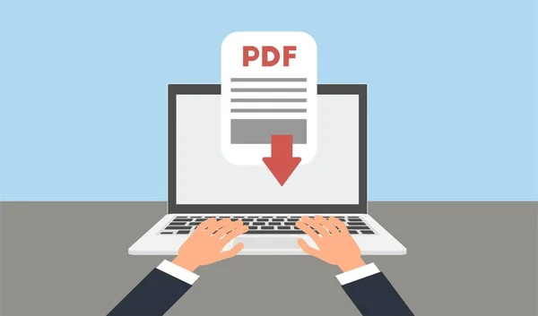 Скачать документ в формате PDF на ноутбуке. Вектор — стоковый вектор