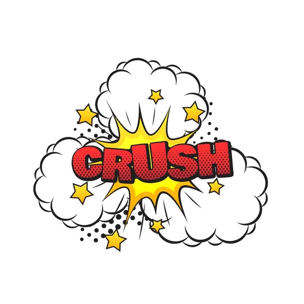 Crush cómic pop arte con nubes signo sobre fondo blanco, vector — Archivo Imágenes Vectoriales