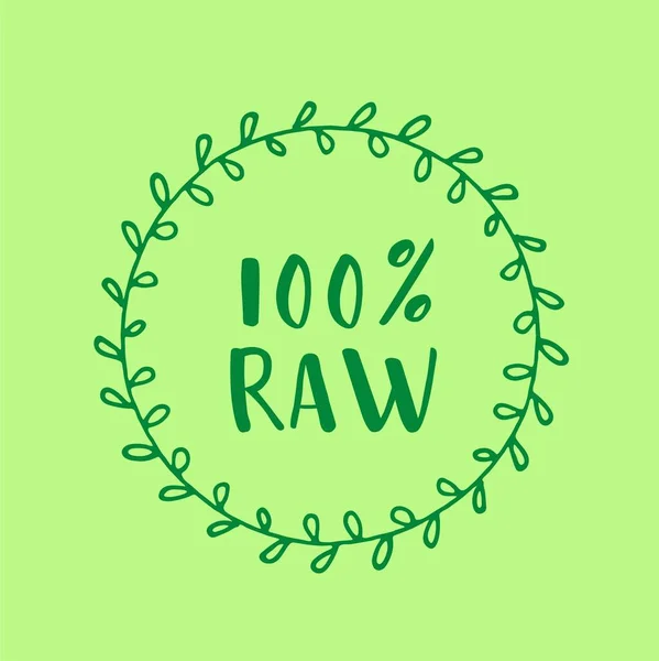 100% raw green leaf word text logo icon — стоковый вектор