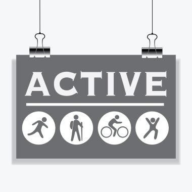 Aktif insanlar. Kelepçeler üzerinde asılı afiş