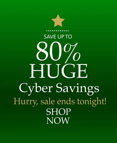 Cyber Monday 80% venta, árbol de Navidad en forma, aislado en verde — Vector de stock
