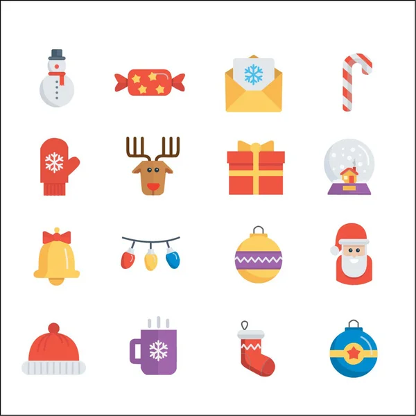 Feliz Navidad y Feliz Año Nuevo. Conjunto de iconos de Navidad — Vector de stock