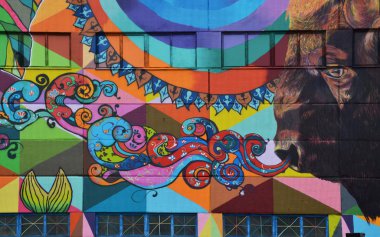 Sokak grafiti Minsk, Beyaz Rusya Eylül 2016 Vulica Brasil Festivali