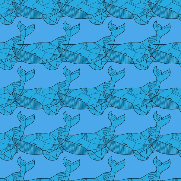 Vzor bezešvé moře s rukou nakreslené velryby — Stockový vektor