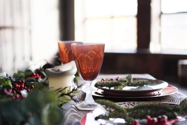 Christmas New Year dinner decor — Stock Photo, Image