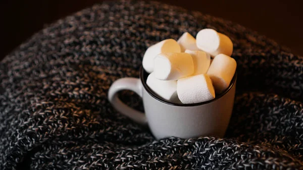 Warme cacao met marshmallow in een witte keramische mok — Stockfoto