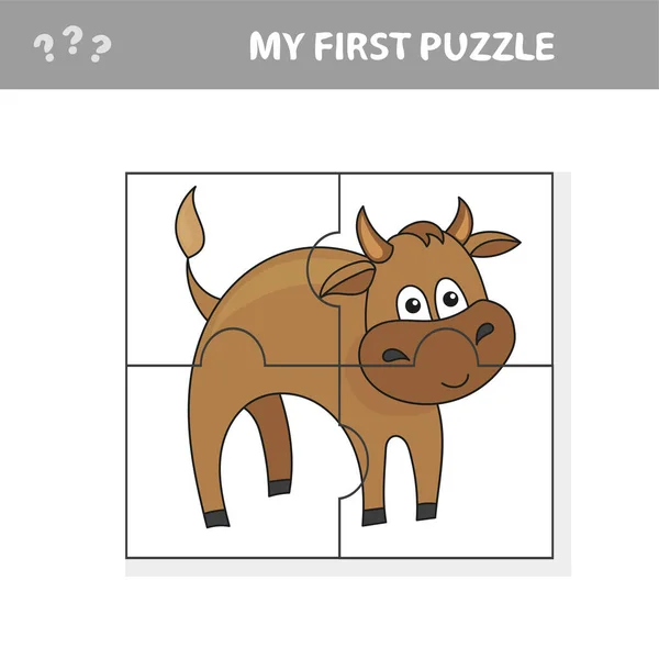 Puzzle παιχνίδι δραστηριότητας για παιδιά με Bull Farm Animal Character — Διανυσματικό Αρχείο