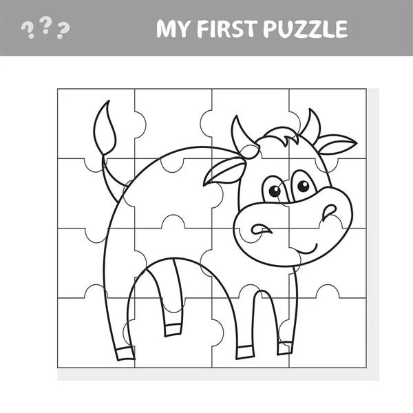 Puzzle jeu d'activité pour enfants avec Bull Farm Animal Character — Image vectorielle