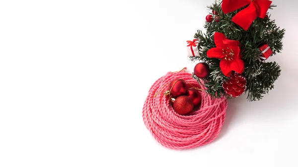 Synthetic pink kanekalon braids - Christmas photo — Stock Photo, Image