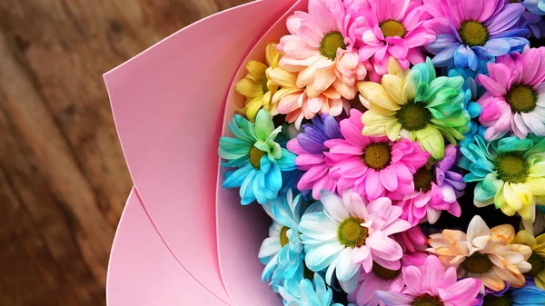 Close up blossom rainbow flowers bouquet