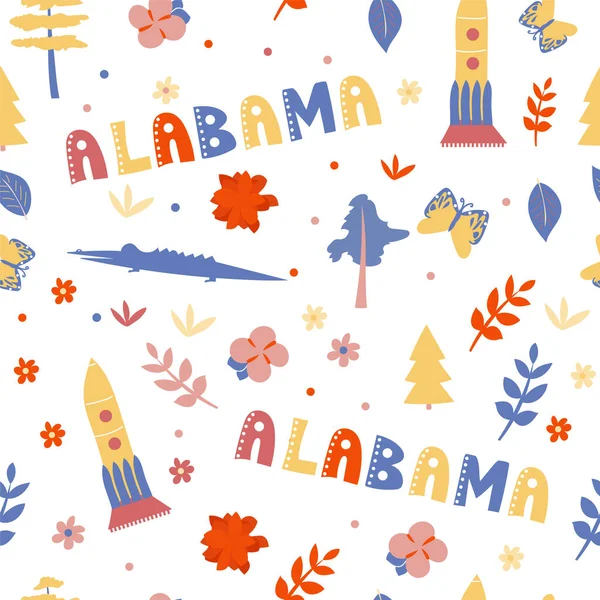 USA collectie. Vector illustratie van Alabama thema. Staatssymbolen — Stockvector