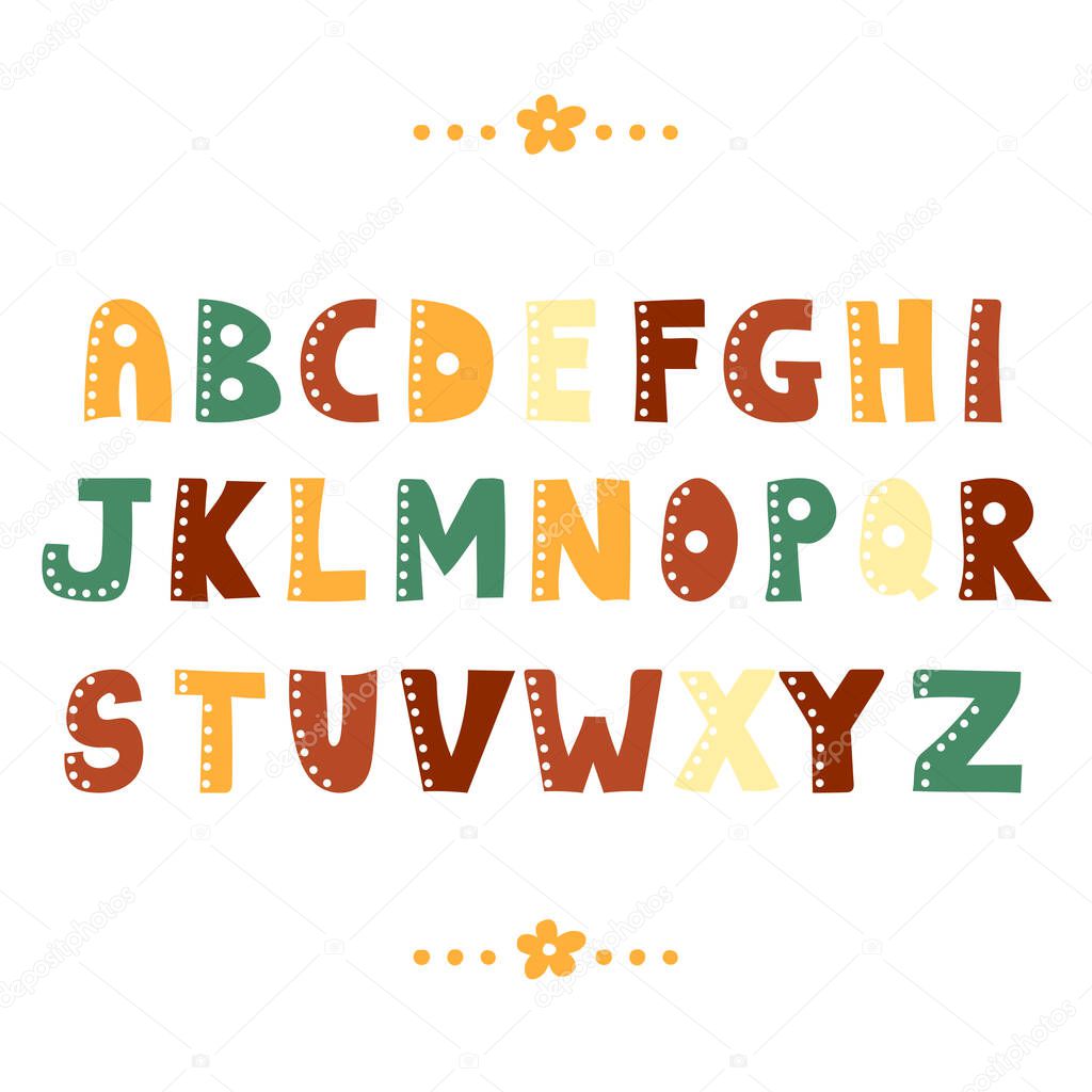 Funny doodle alphabet. Colorful creative design ABC hand drawn letters