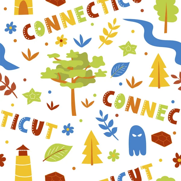 USA collection. Vector illustration of Connecticut theme. State Symbols