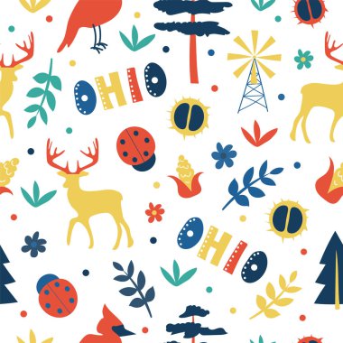 Amerikan koleksiyonu. Ohio temasının vektör illüstrasyonu. Durum Sembolleri