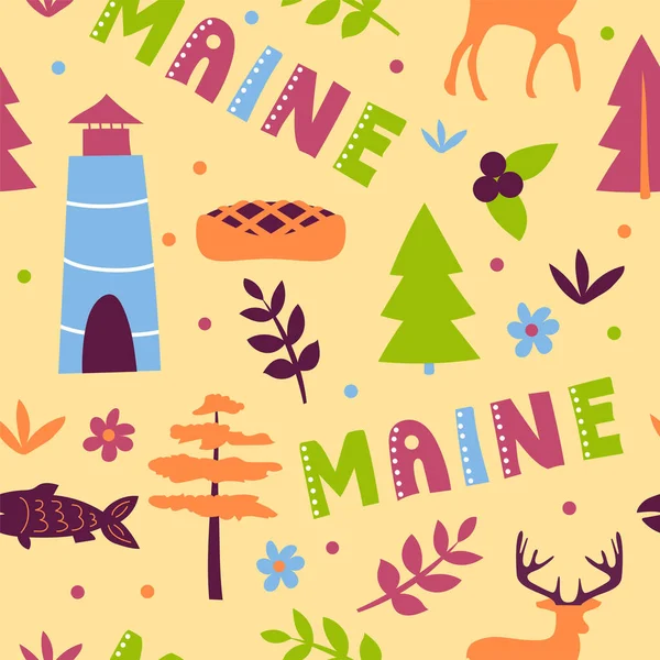 Collezione USA. Illustrazione vettoriale del tema del Maine. Simboli di Stato — Vettoriale Stock