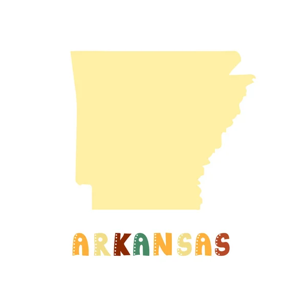 Συλλογή ΗΠΑ. Χάρτης του Αρκάνσας. Γράμματα στυλ doodling — Διανυσματικό Αρχείο