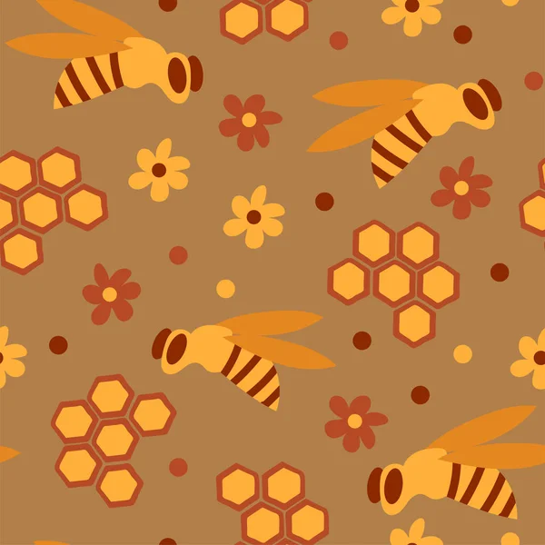 Seamless pattern with honey bees in a honeycomb — Stock Vector