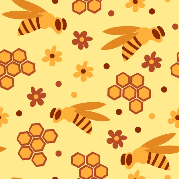 Seamless pattern with honey bees in a honeycomb — Stock Vector