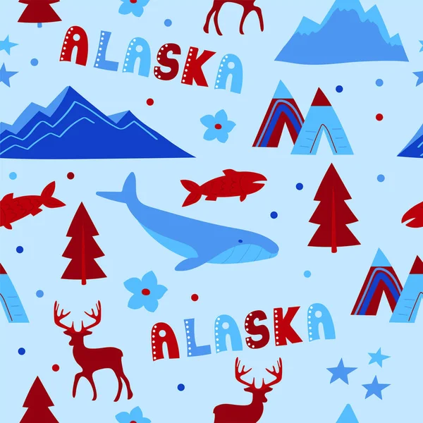 Amerikan koleksiyonu. Alaska temasının vektör illüstrasyonu. Durum Sembolleri — Stok Vektör