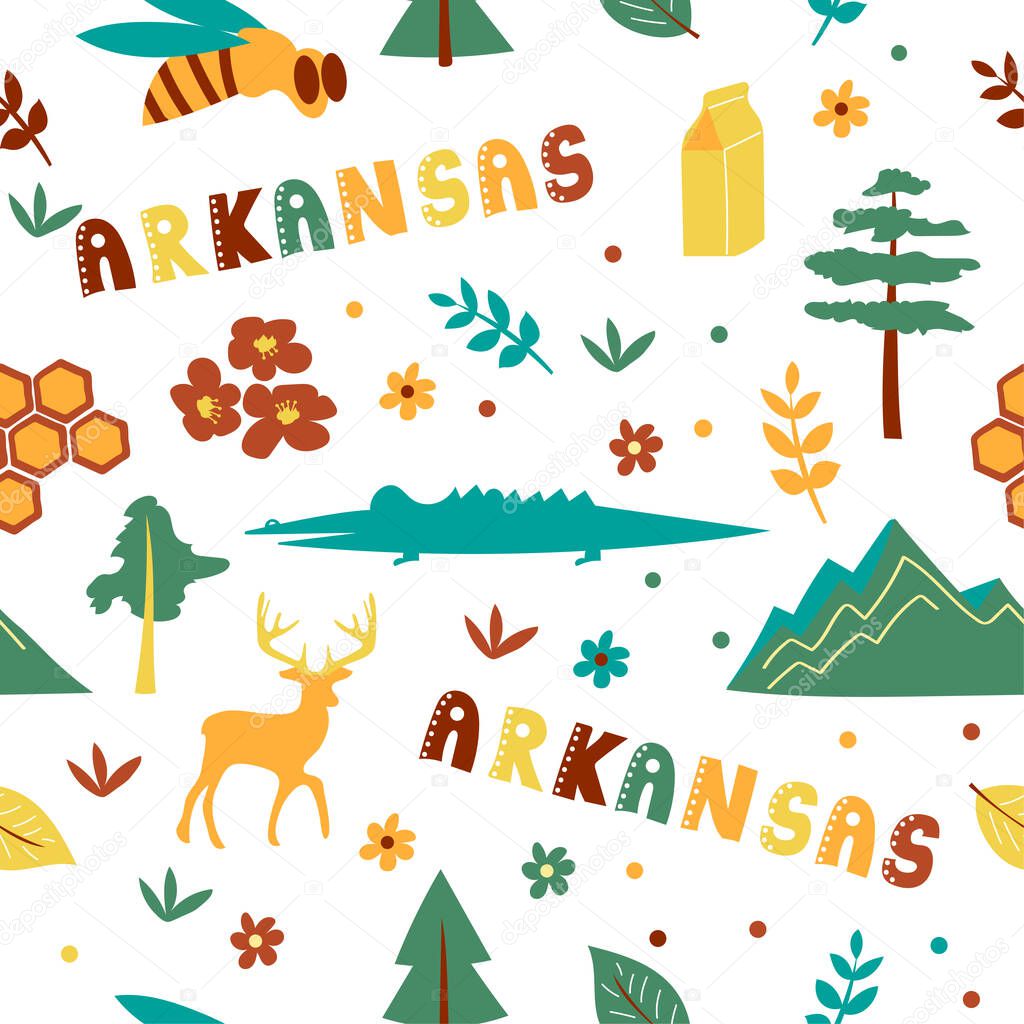 USA collection. Vector illustration of Arkansas theme. State Symbols