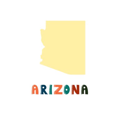 Amerikan koleksiyonu. Arizona haritası. Karalama stili harfleri