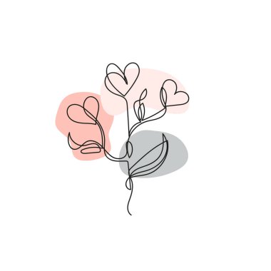 Devamlı çizgi çizimi. Kalp şeklinde bir çizgi çiçek..