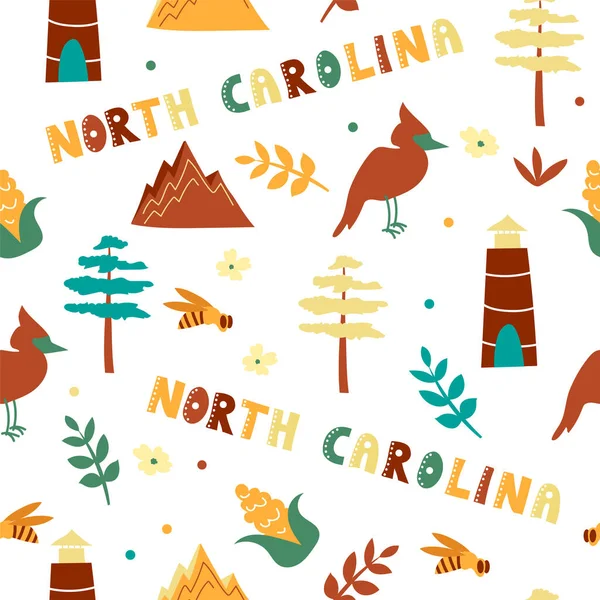 USA Sammlung. Vektorillustration des Themas North Carolina. Staatliche Symbole — Stockvektor