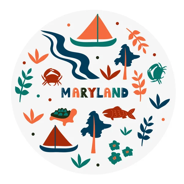 USA collectie. Vector illustratie van Maryland thema. Staatssymbolen — Stockvector