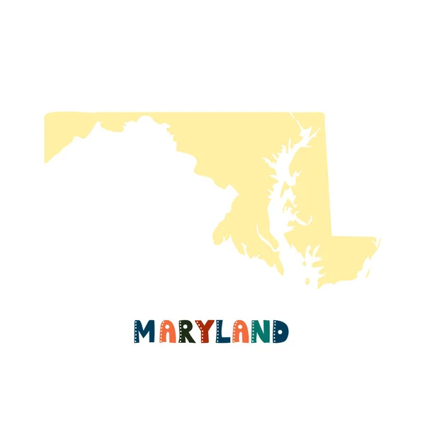 Collezione USA. Mappa del Maryland - silhouette gialla — Vettoriale Stock