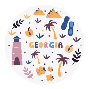 Amerikan koleksiyonu. ABD Georgia temasının vektör illüstrasyonu. Durum Sembolleri