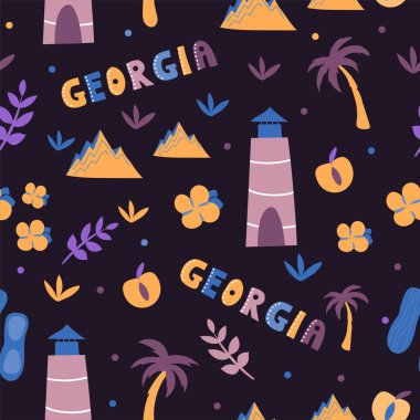 Amerikan koleksiyonu. ABD Georgia temasının vektör illüstrasyonu. Durum Sembolleri