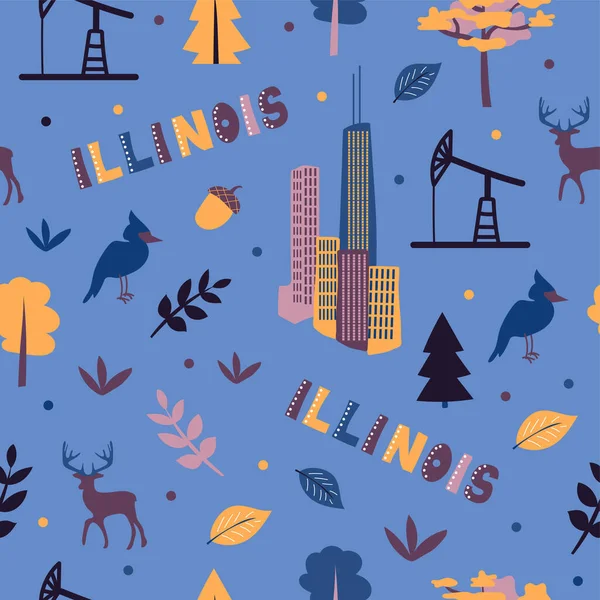 USA collection. Vector illustration of Illinois theme. State Symbols