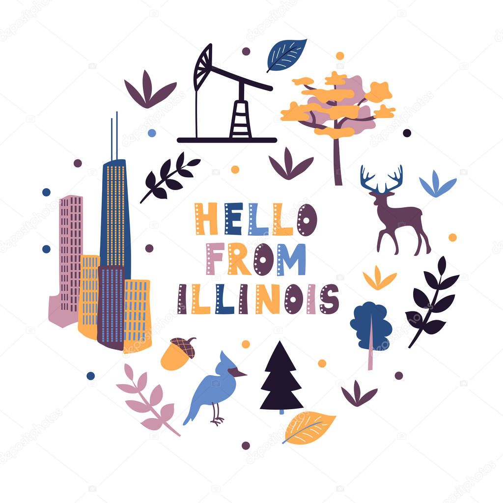 USA collection. Hello from Illinois theme. State Symbols