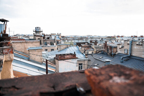 Cityscape view over the rooftops of St. Petersburg.