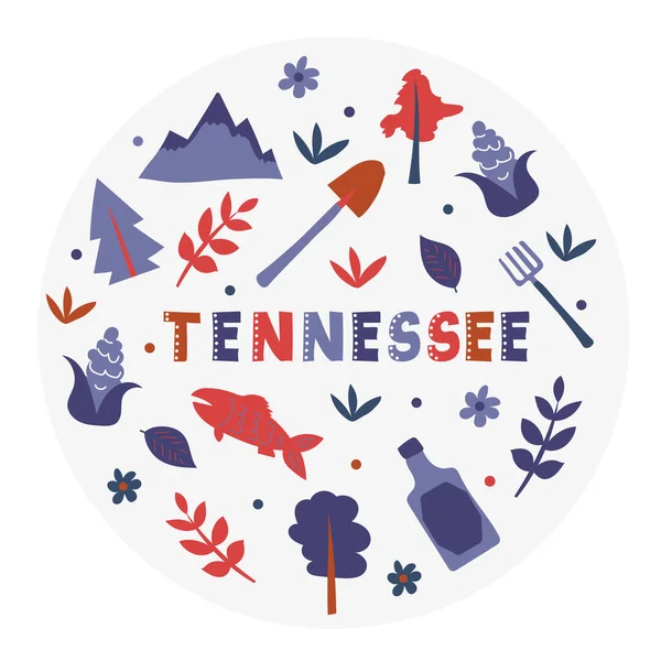 USA collectie. Vector illustratie van Tennessee thema. Staatssymbolen — Stockvector