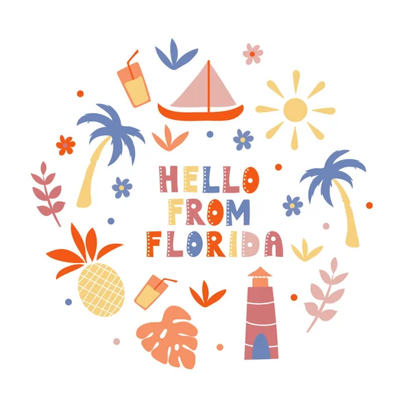 USA collection. Hello from Florida theme. State Symbols — Stock Vector