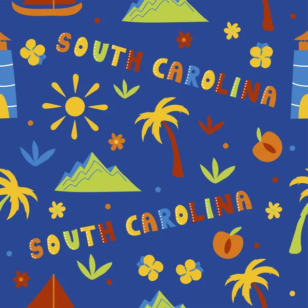 USA Sammlung. Vektorillustration des Themas South Carolina. Staatliche Symbole — Stockvektor