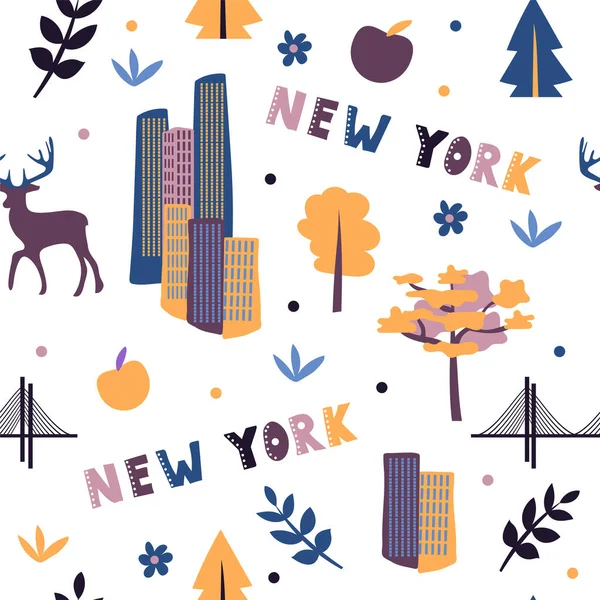 USA collection. Vector illustration of New York theme. State Symbols