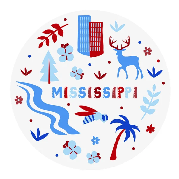 USA collectie. Vector illustratie van Mississippi thema. Staatssymbolen — Stockvector