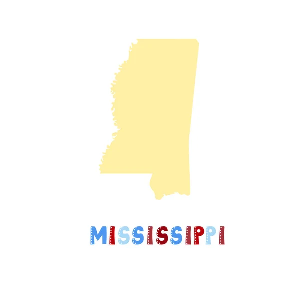 Colección USA. Mapa de Mississippi - silueta amarilla — Vector de stock