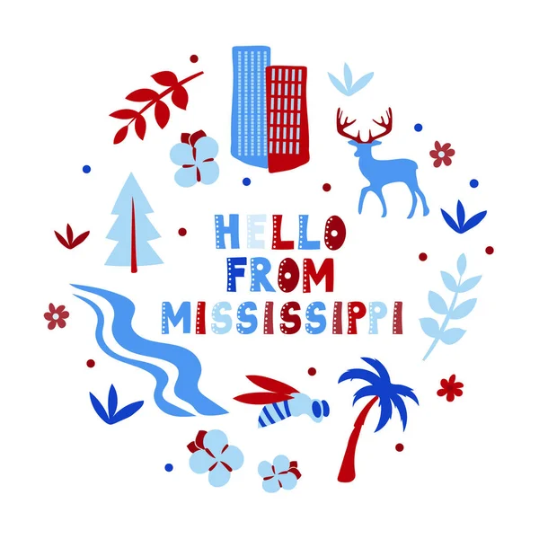 USA collectie. Hallo uit Mississippi thema. Staatssymbolen — Stockvector