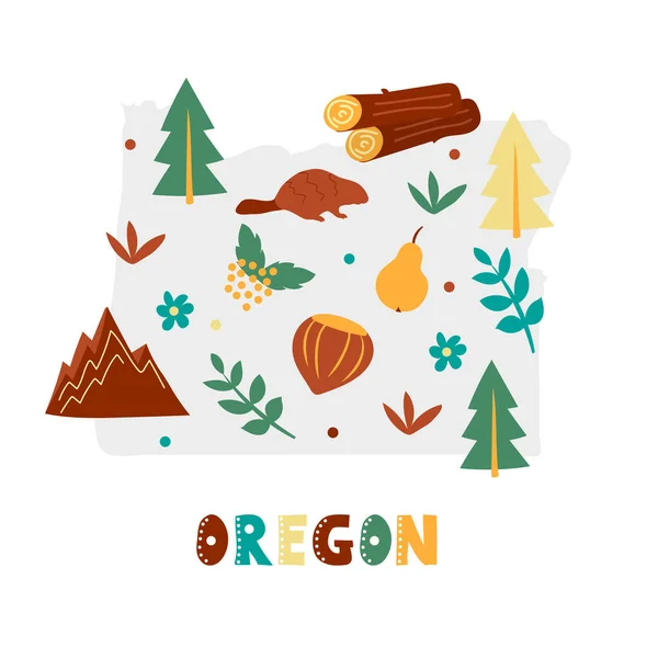EUA coleção de mapas. Símbolos de estado em silhueta de estado cinzento - Oregon —  Vetores de Stock
