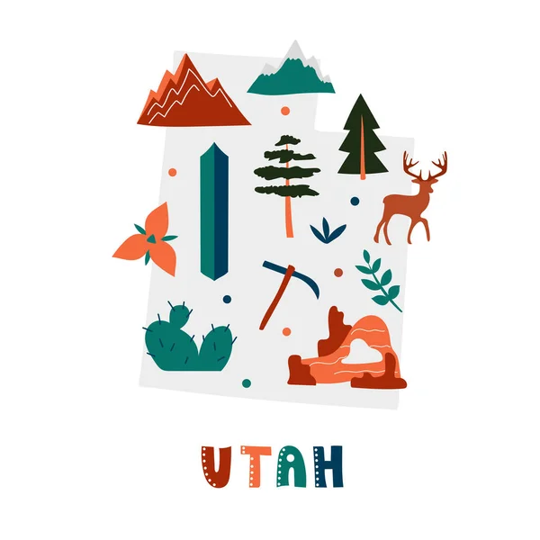EUA coleção de mapas. Símbolos de estado em silhueta de estado cinza - Utah —  Vetores de Stock