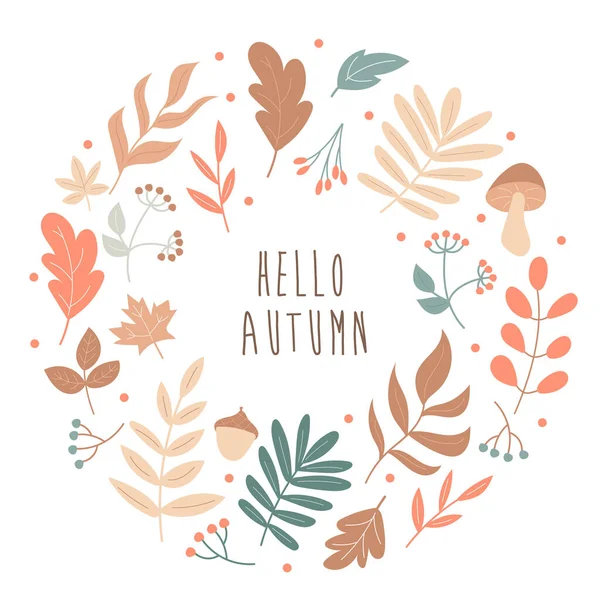 Autumn leaves round frame. Hello Autumn. Vector — Stock Vector