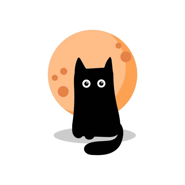 Gato negro en el fondo de una luna llena naranja. Tarjeta de Halloween — Archivo Imágenes Vectoriales