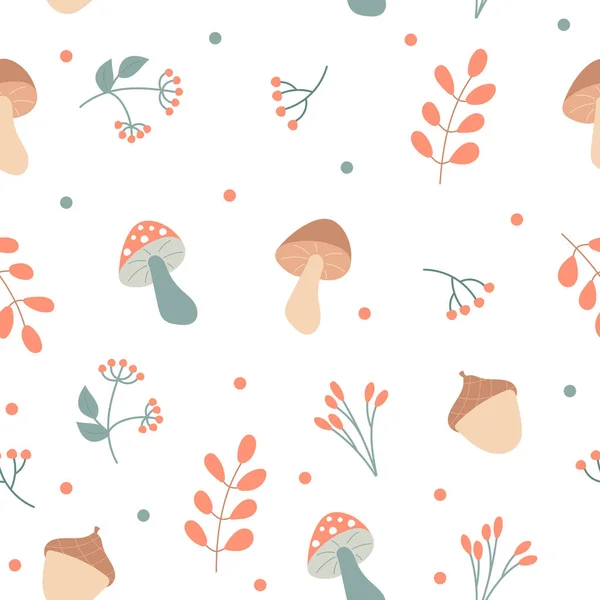 白色背景下的秋季元素- -蘑菇和植物 — 图库矢量图片