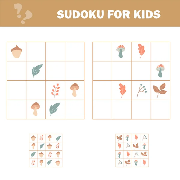 Sudoku con fotos es el juego de educación. Tema de otoño. — Vector de stock