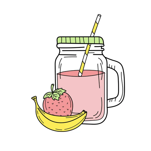 Bananen-Erdbeer-Smoothie oder Limonade im Glas. Frisches Sommergetränk — Stockvektor
