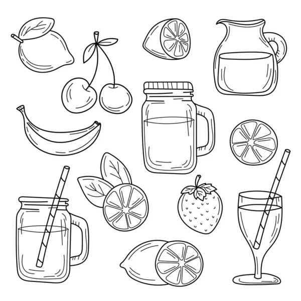 Set of summer cocktails line drawn on a white background. Vector sketch food. — Stock Vector